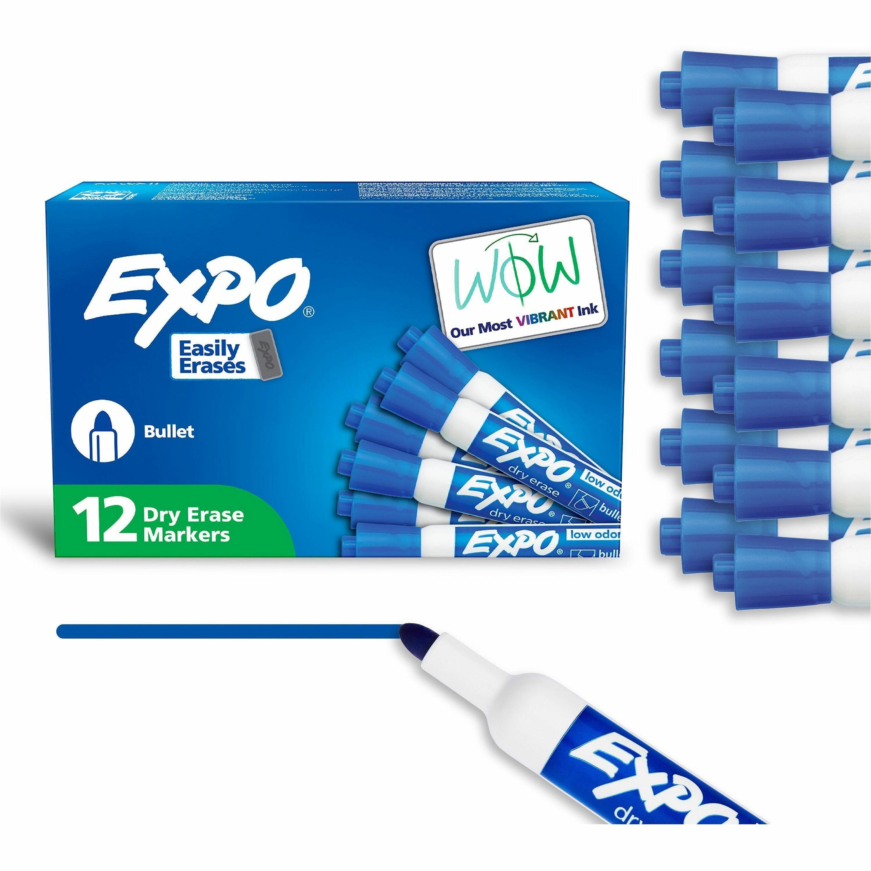 Expo Bold Color Dry-Erase Markers, Bullet Point, Blue Ink, Erasable, Low Odor, 1 Dozen