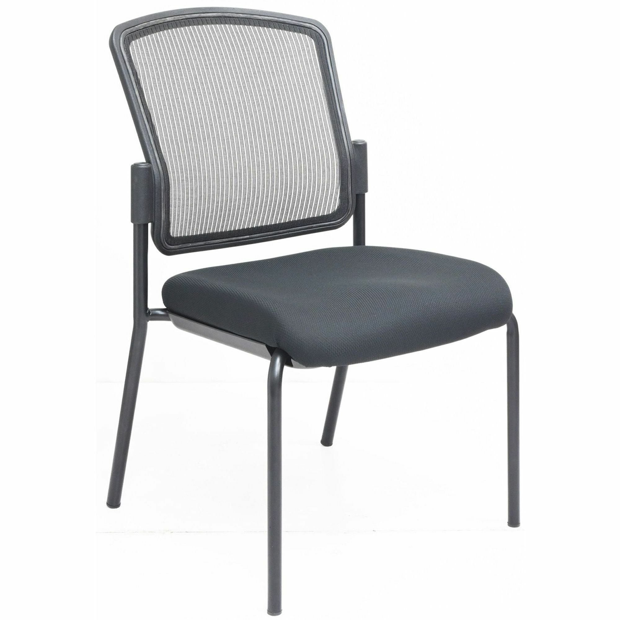 Lorell Mesh Back Guest Chair, Black Steel Frame, Cushioned Upholstered Seat, Stackable, 1 Each