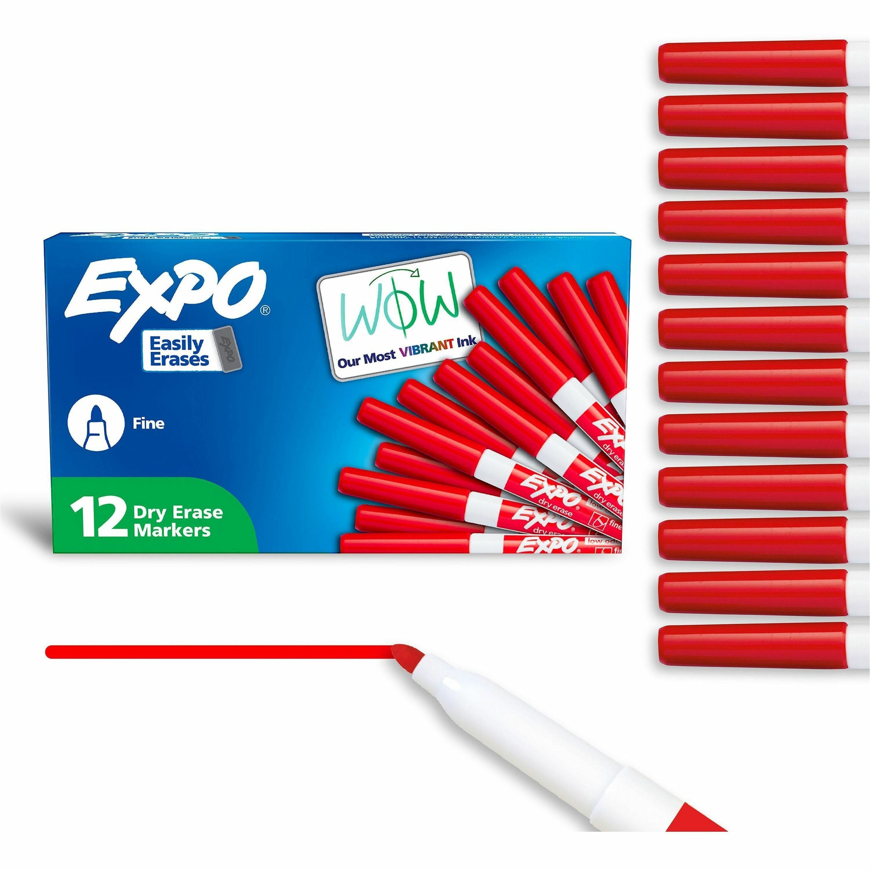 Expo Low-Odor Dry Erase Markers, Fine Point, Red Ink, Erasable, 1 Dozen