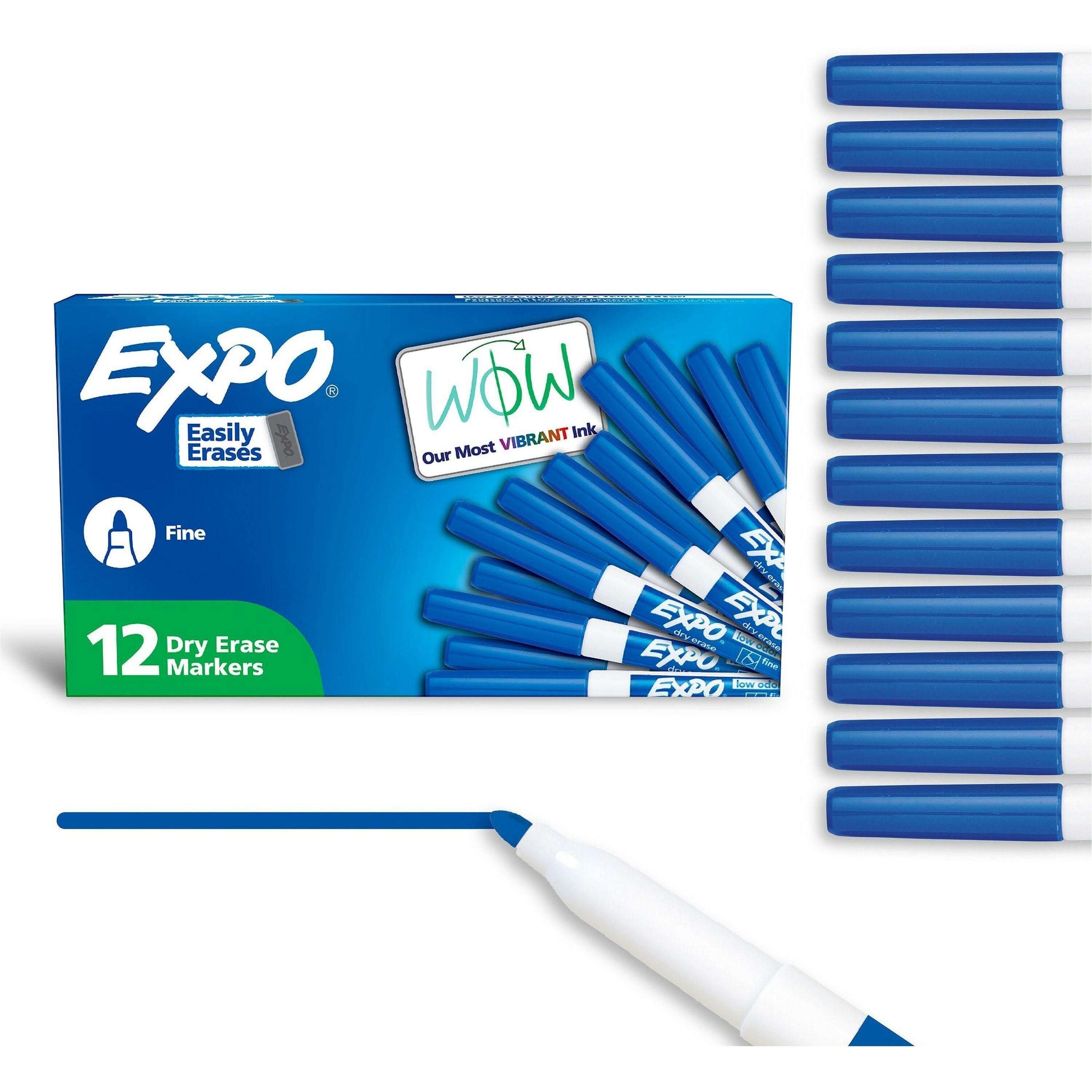 Expo Low-Odor Dry Erase Markers, Fine Point, Blue Ink, Erasable, 1 Dozen