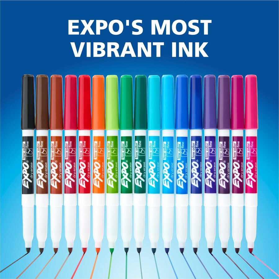 Expo Low-Odor Dry Erase Markers, Fine Point, Blue Ink, Erasable, 1 Dozen