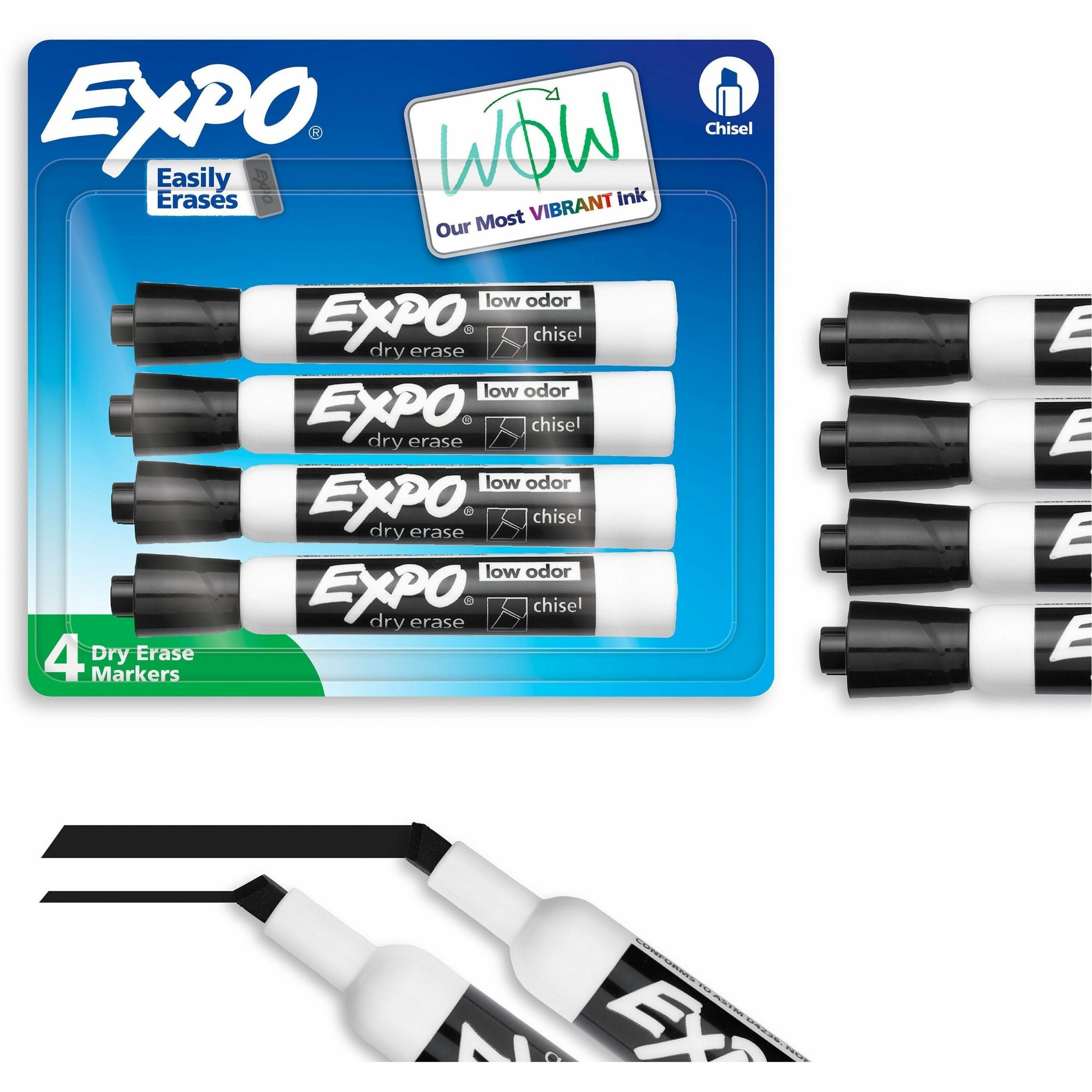 Chisel Marker Point - Erasable - Black Ink - Dry - 4 / Pack
