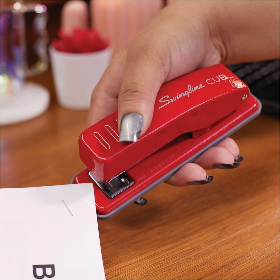 Swingline Cub Compact Stapler, Half Strip, 105 Staple Capacity, 20 Sheet, Electric Rio Red, Metal, 1 Each