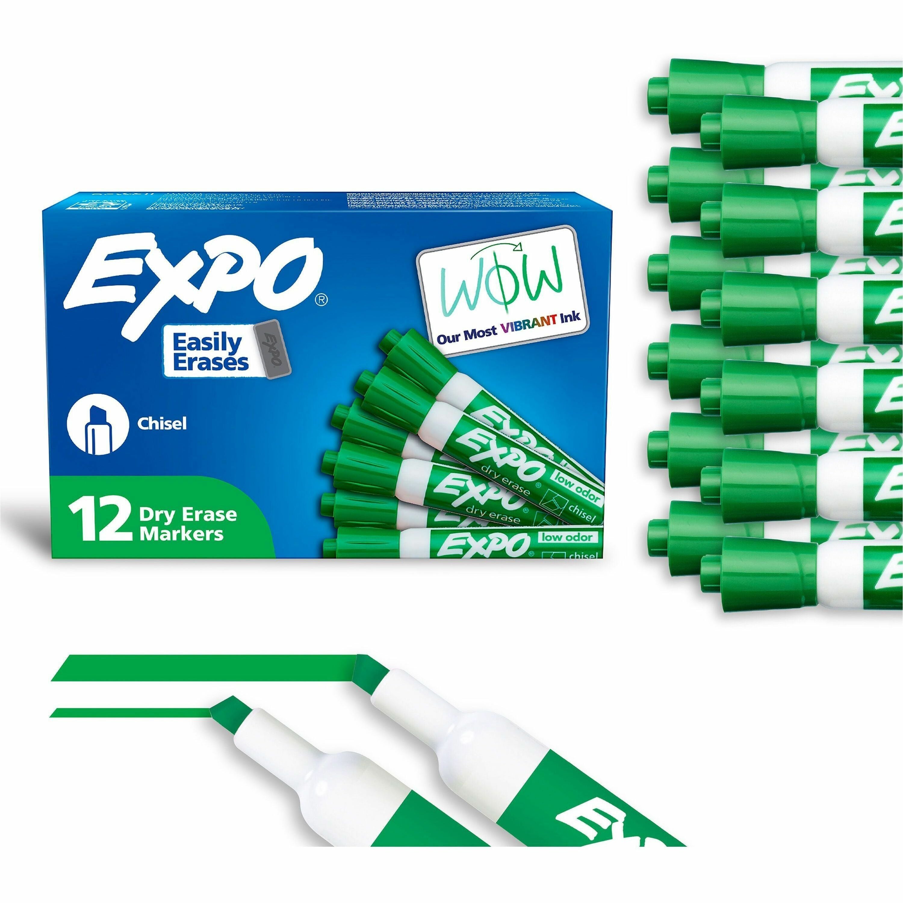 Expo Dry Erase Markers, Chisel Tip, Green Ink, Erasable, 1 Dozen