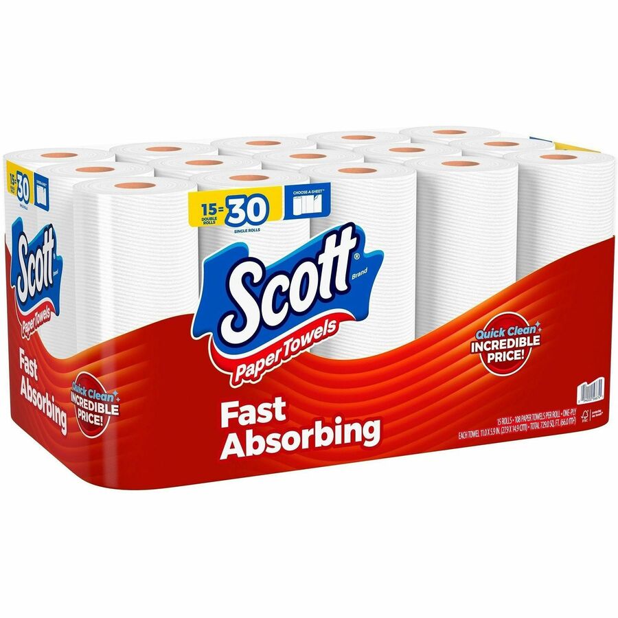 Scott Choose-A-Sheet Paper Towels, White, Fiber Paper, 15 Pack