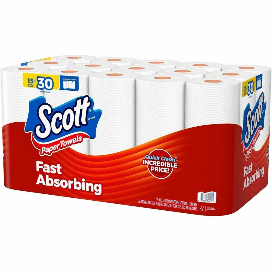 Scott Choose-A-Sheet Paper Towels, White, Fiber Paper, 15 Pack