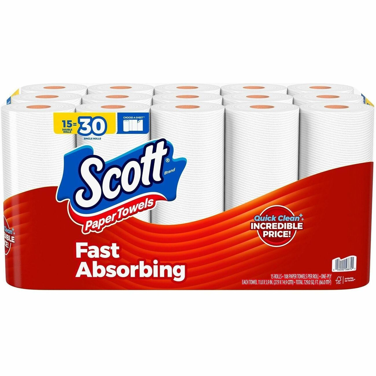 Scott Choose-A-Sheet Paper Towels, White, Fiber Paper, 15 Pack
