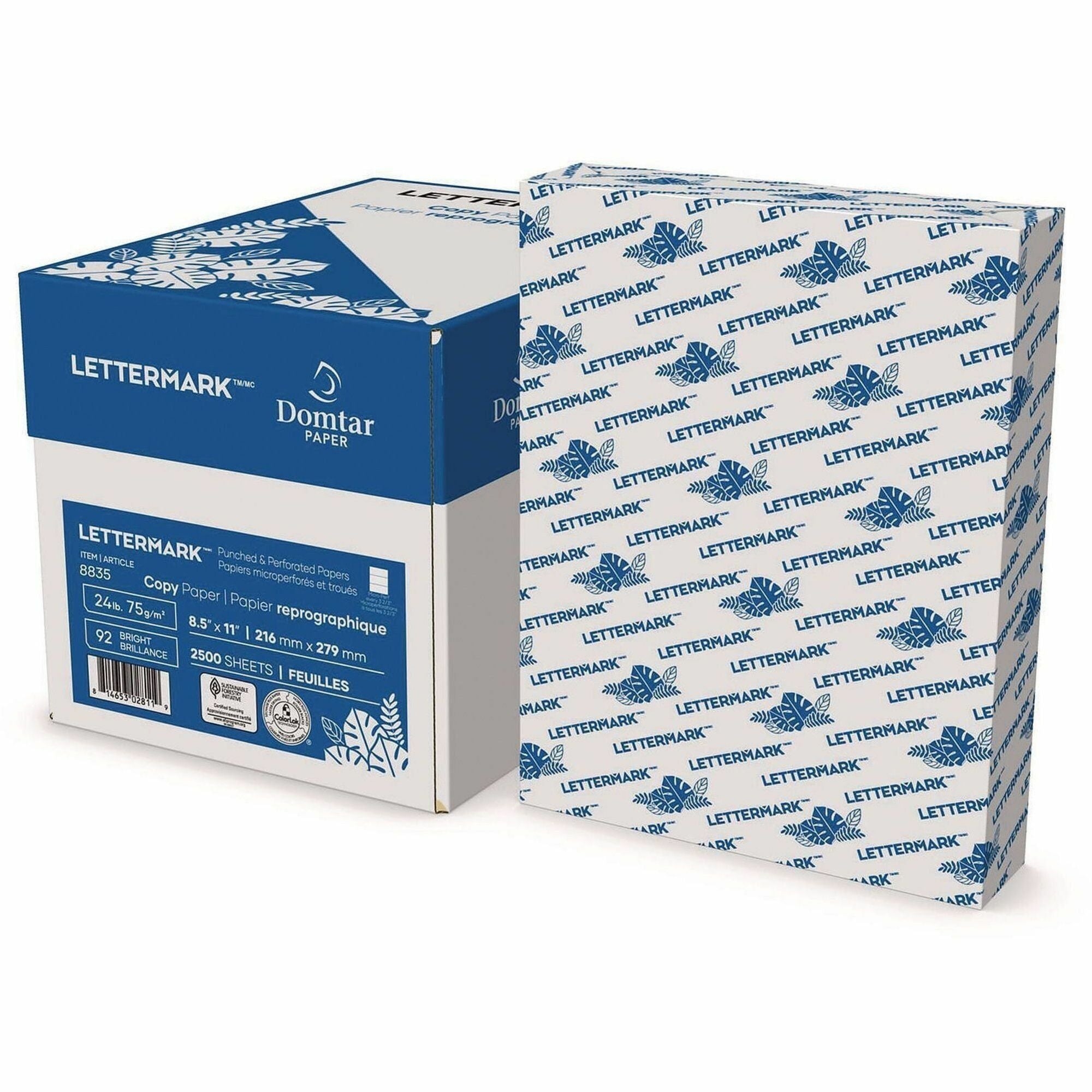 92 Brightness - Letter - 8 1/2" x 11" - 24 lb Basis Weight - Sustainable Forestry Initiative (SFI) - Micro Perforated, ColorLok Technology, Elemental Chlorine-free, Acid-free - White - 500 Sheets per Ream - 500 / Ream