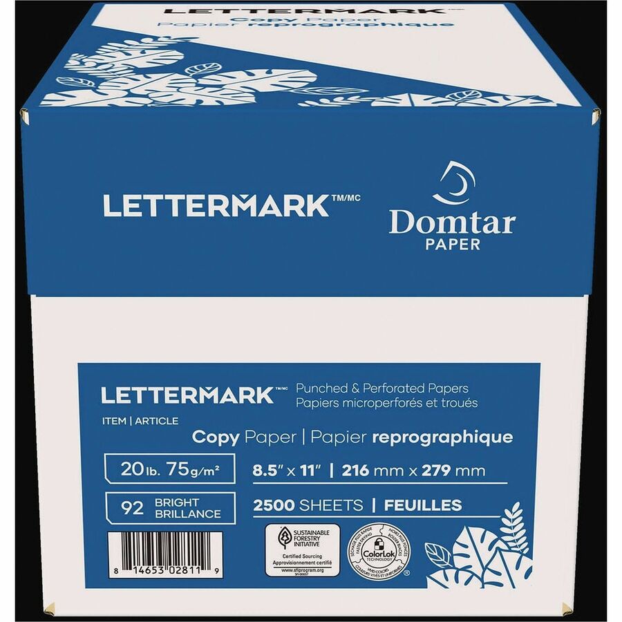 92 Brightness - Letter - 8 1/2" x 11" - 24 lb Basis Weight - Sustainable Forestry Initiative (SFI) - Micro Perforated, ColorLok Technology, Elemental Chlorine-free, Acid-free - White - 500 Sheets per Ream - 500 / Ream