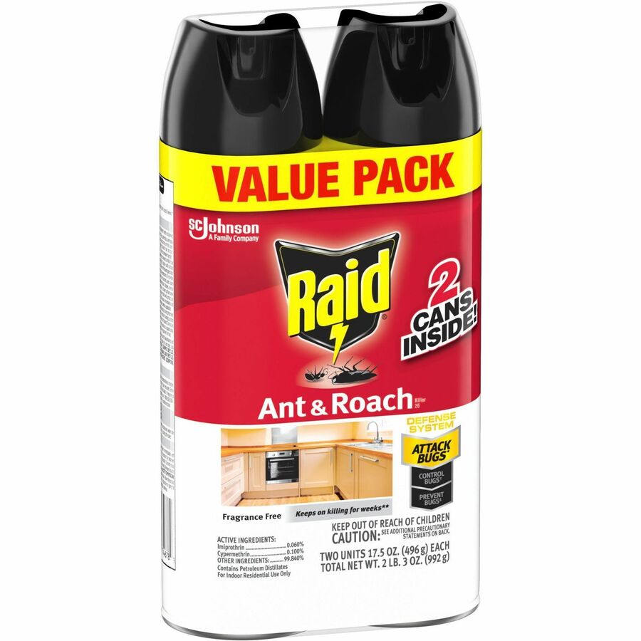 Raid Ant & Roach Killer Spray, Fragrance-Free, Red, 17.50 fl oz, 2/Pack