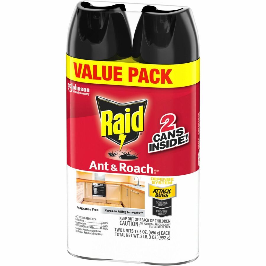Raid Ant & Roach Killer Spray, Fragrance-Free, Red, 17.50 fl oz, 2/Pack