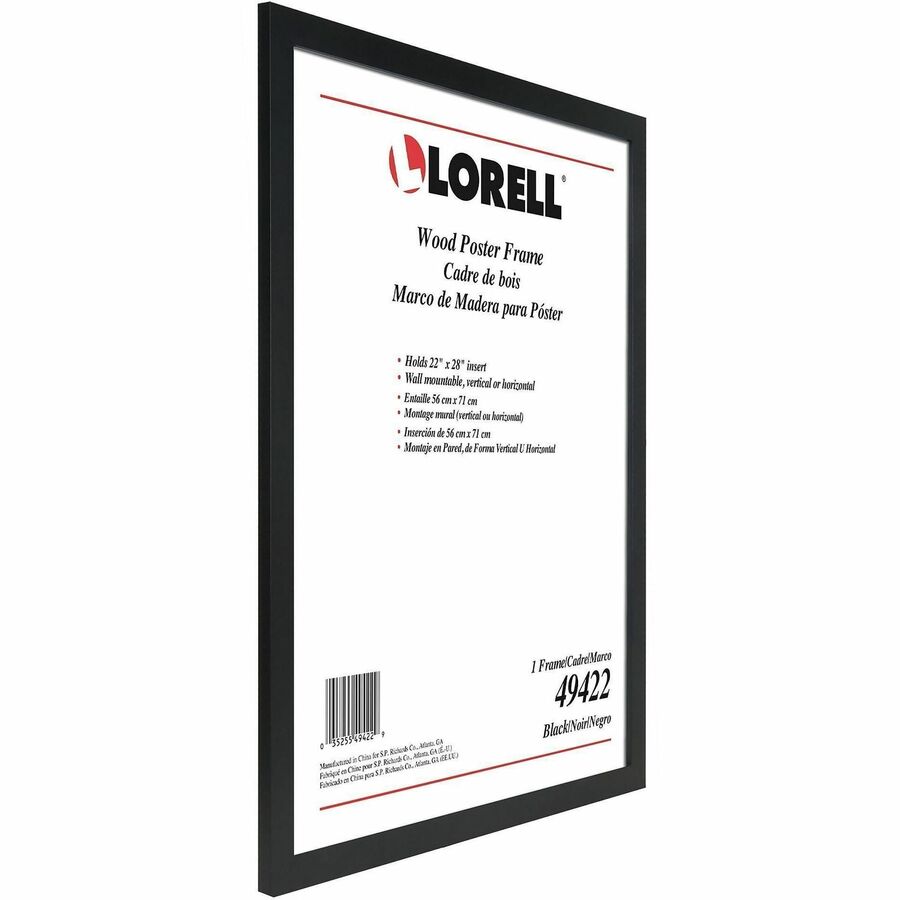 Lorell Solid Wood Poster Frame, 22" x 28", Black, Mountable, Vertical or Horizontal, 1 Each