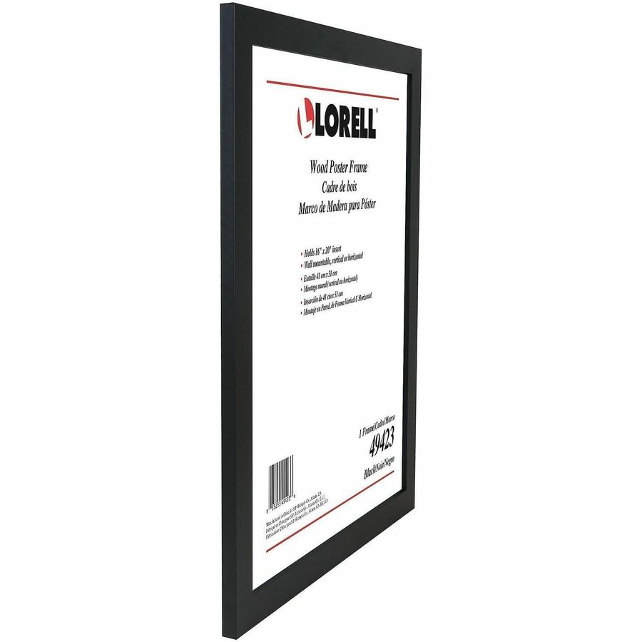 Lorell Poster Frame, 16" x 20", Vertical/Horizontal, Mountable, Wood, Black, 1 Each