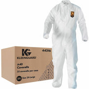Ansell Health Liquid/Particle Protection Coveralls, 3-Xtra Large, White, Zipper Front, Elastic Wrist & Ankle, Breathable, Microporous, Laminated, Anti-static, Hood, Non-skid, 25/Carton
