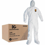 Ansell Health Liquid/Particle Protection Coveralls, Medium, White, Disposable, Microporous, Anti-static, Zipper Front, Elastic Back, Elastic Wrist & Ankle, Hood, Non-skid, Breathable, Comfortable, 25 per Carton
