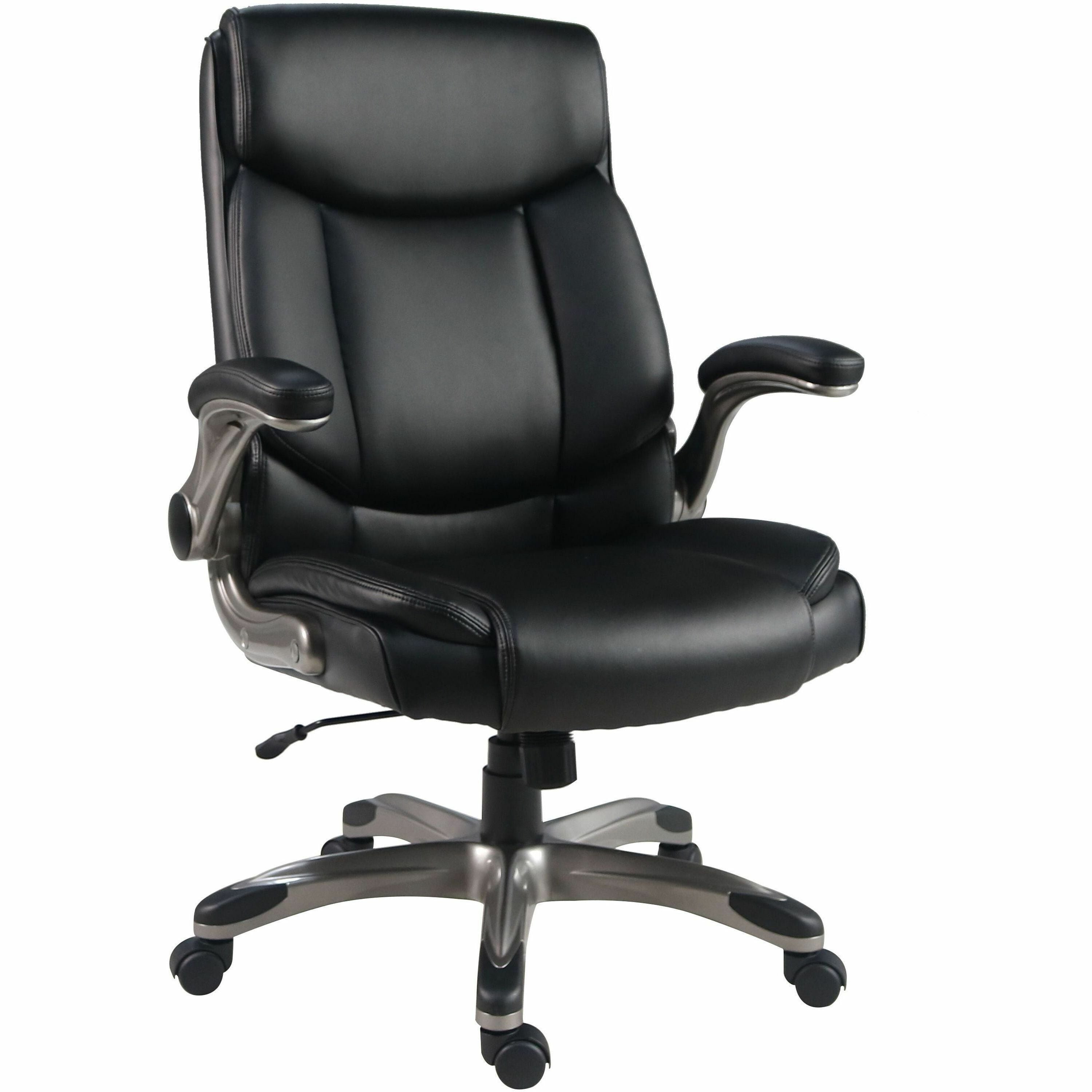 Lorell Sera High-Back Manager Chair, Polyurethane Seat and Back, Flip-up Armrests, Black, 1 Each