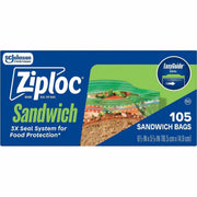 Ziploc&reg; Sandwich Bags - 6.50" - Zipper, Seal Closure - Plastic - Sandwich, Storage, Food, Snack, Fruit, Vegetables - 105 / Box