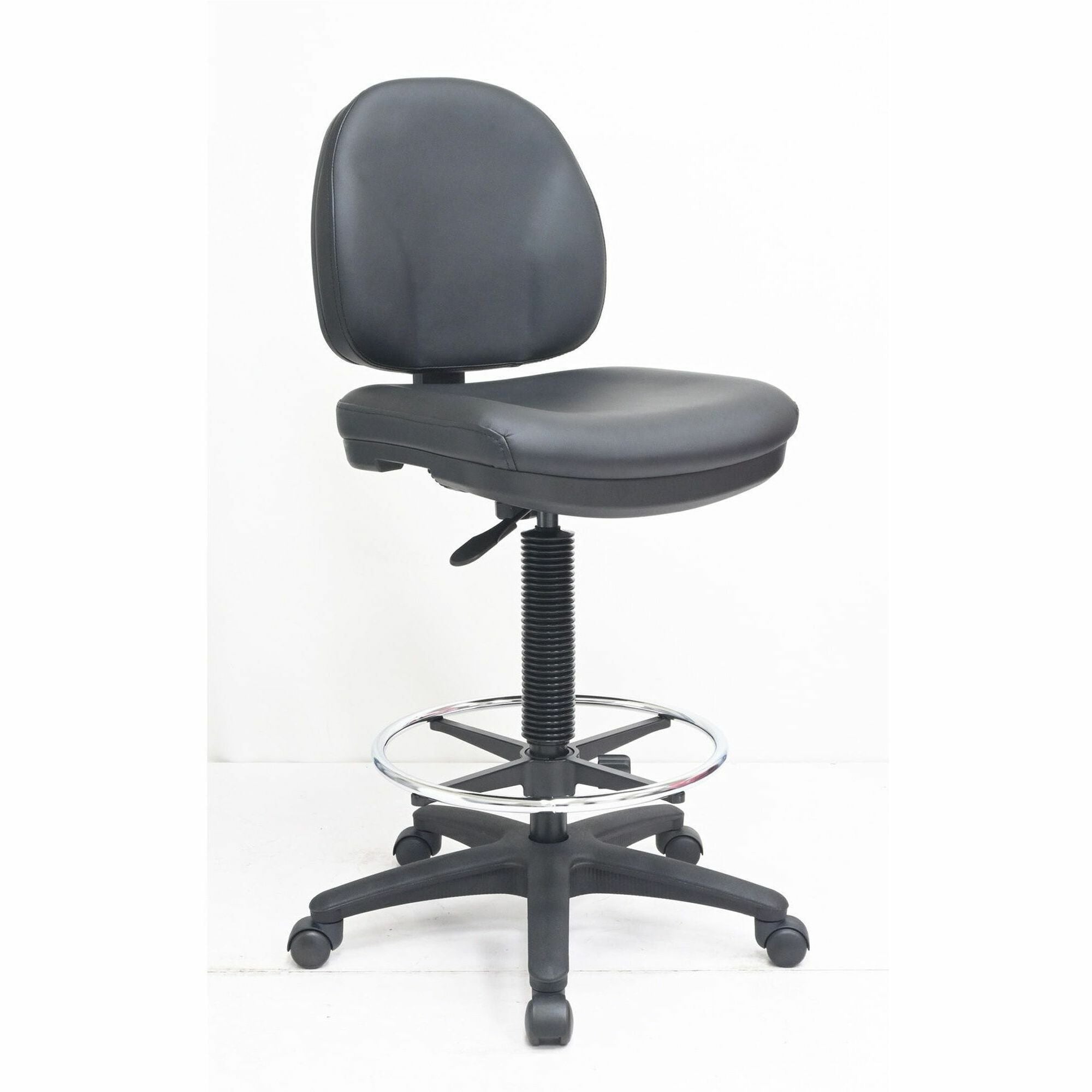 Lorell Millenia Series Adjustable Task Stool with Back - Vinyl Seat Material - Vinyl Back Material - 5-star Base - Black - Vinyl, Plastic - 1 Each