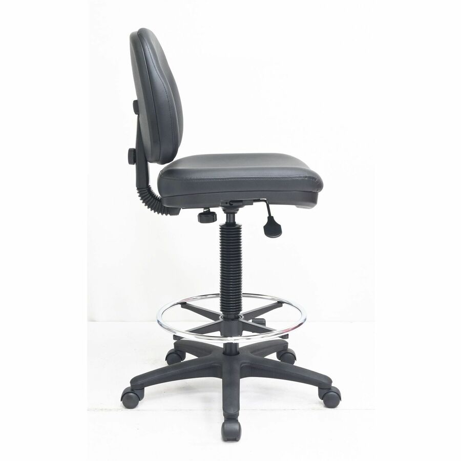 Lorell Millenia Series Adjustable Task Stool with Back - Vinyl Seat Material - Vinyl Back Material - 5-star Base - Black - Vinyl, Plastic - 1 Each