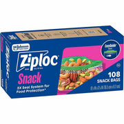 Ziploc&reg; Snack Size Storage Bags - 6.50" - Seal, Zipper Closure - Plastic - Snack, Food, Sandwich, Storage, Fruit, Vegetables - 108 / Box