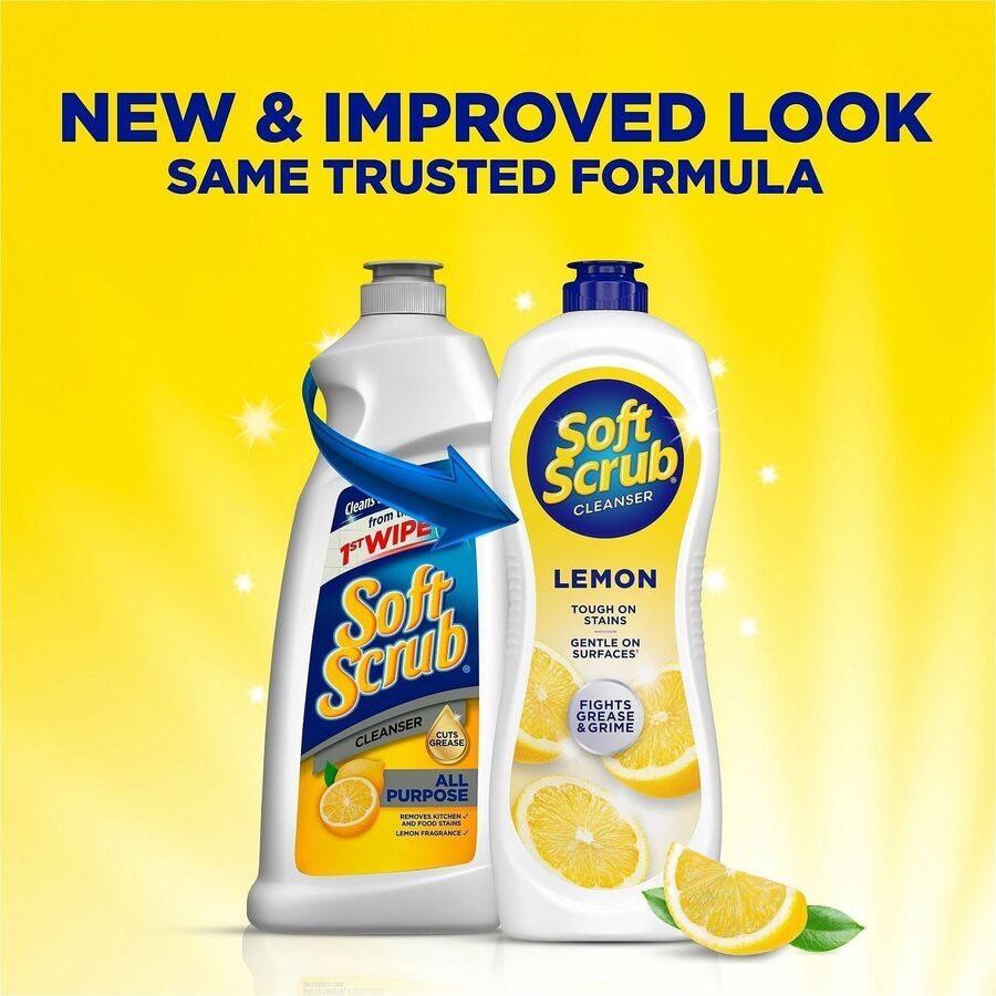 Soft Scrub Total Bath/Kitchen Cleanser - For Multipurpose - 24 fl oz (0.8 quart) - Fresh, Lemon Scent - Non-abrasive, Kosher - White - 1 Each