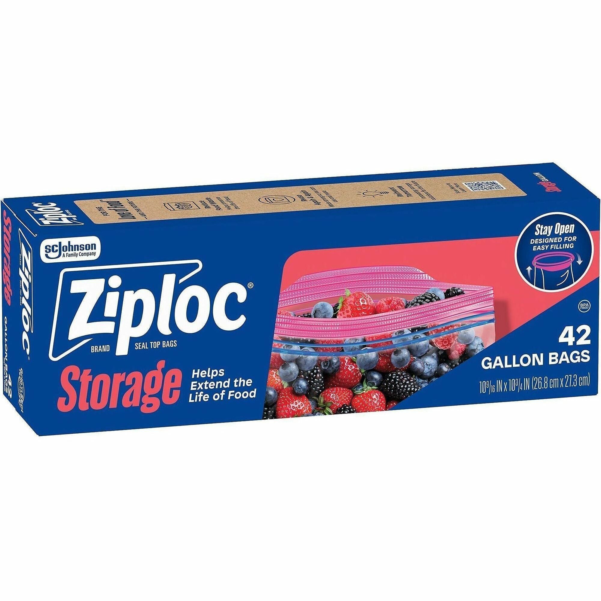 Ziploc&reg; Stand-Up Storage Bags - 1 gal Capacity - Seal Closure - Plastic - Storage, Filing, Kitchen - 42 / Box