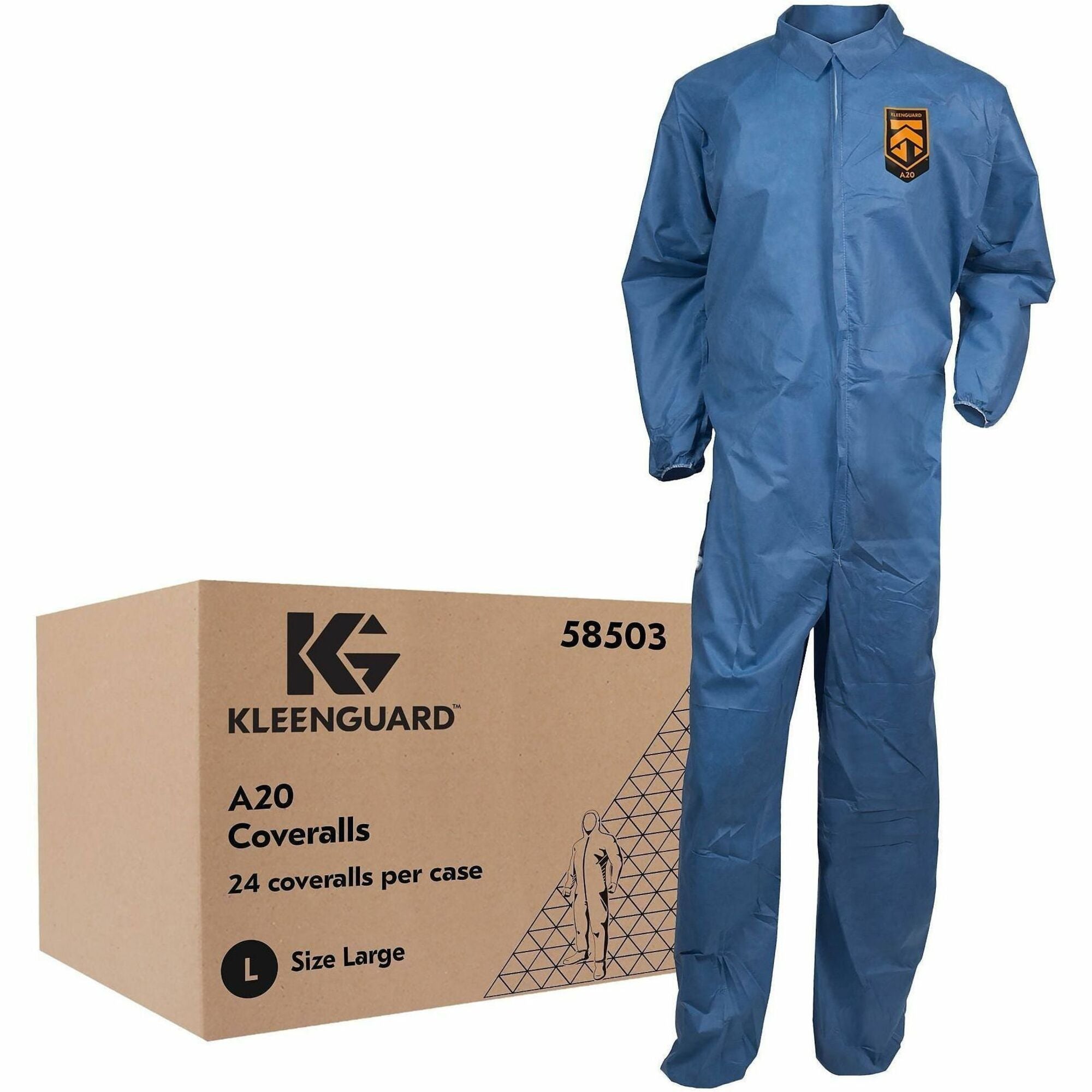 Ansell Health A20 Particle Protection Coveralls, Large, Blue, SMS Material, Disposable, Zipper Front, Elastic Back, Wrist & Ankle, Breathable, Comfortable, Hood, Non-skid, 24 per Carton