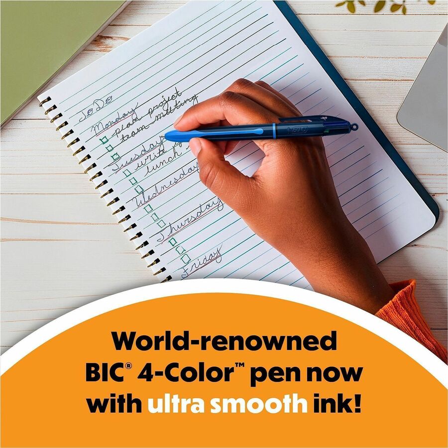BIC 4-Colours-in-One Multifunction Ball Pen - 1 mm Medium, Conical Pen Point - Retractable - Multi Ink - Black Round, Blue Barrel - 1 Dozen