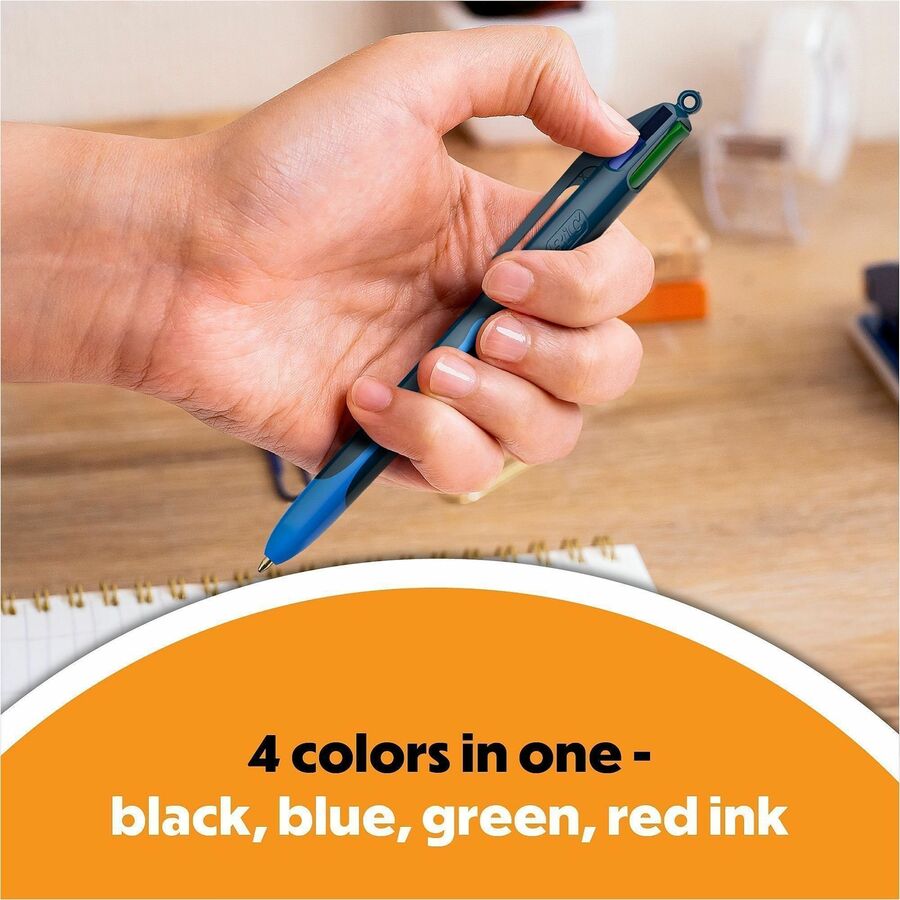 BIC 4-Colours-in-One Multifunction Ball Pen - 1 mm Medium, Conical Pen Point - Retractable - Multi Ink - Black Round, Blue Barrel - 1 Dozen