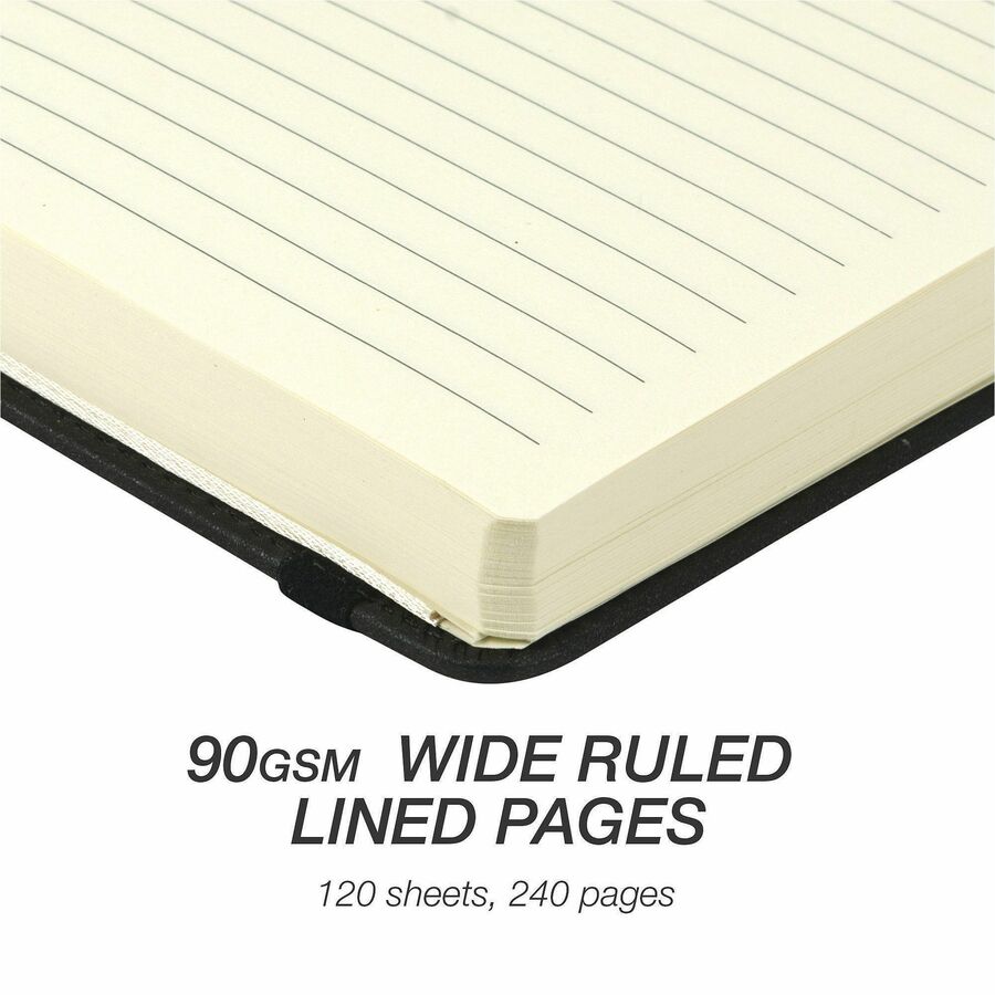 Samsill Classic Hardbound Journal, 120 Sheets, 240 Pages, 10" x 7.5", Ruled, Faux Leather Cover, Black, 1 Each