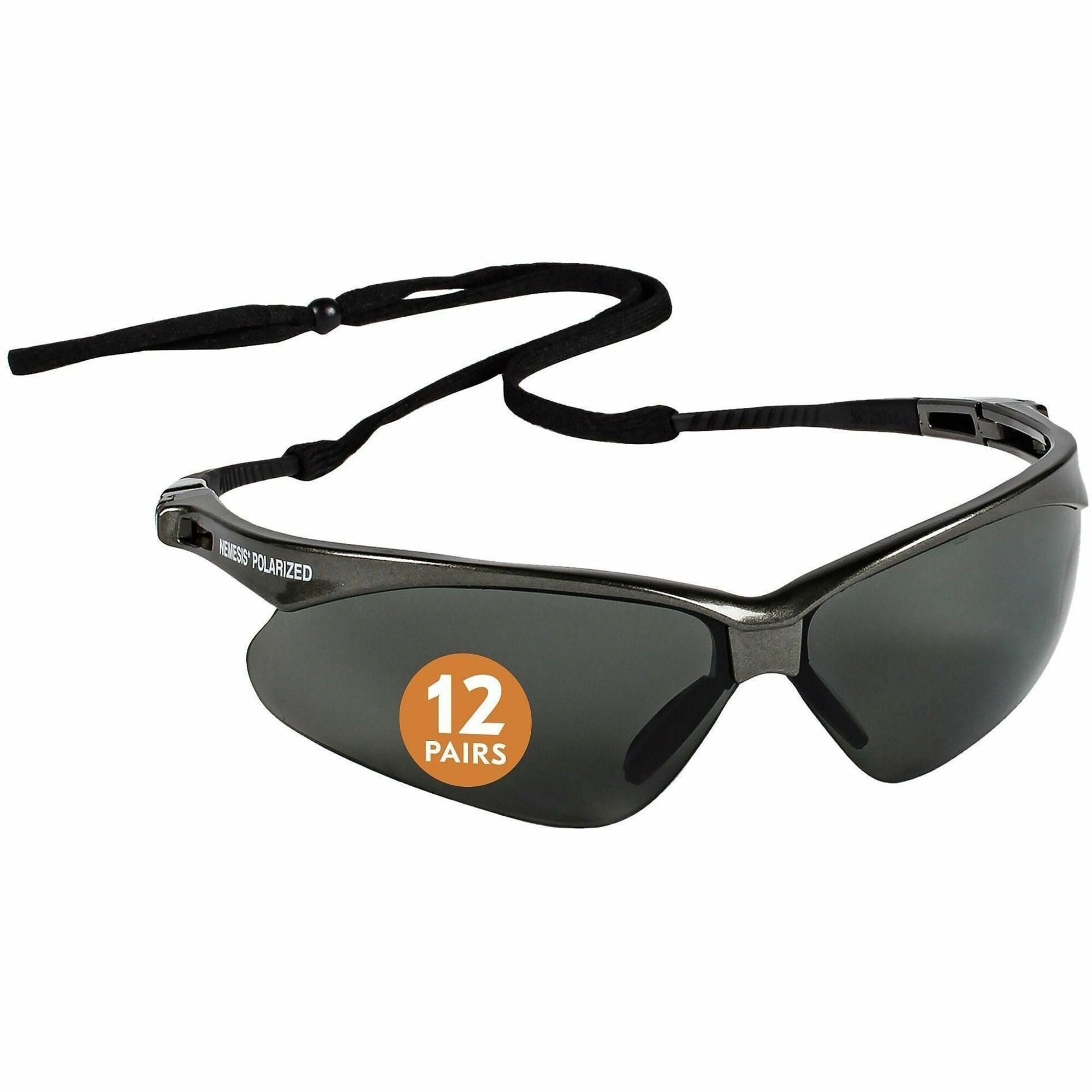 Ansell Nemesis Safety Glasses, Polarized Smoke Lens, Gunmetal Wraparound Frame, Polycarbonate, Flexible, Lightweight, Anti-slip, Sweat Resistant, Neck Cord Included, Unisex, 1 Each
