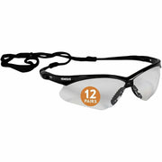 Ansell Nemesis Safety Glasses, Clear Polycarbonate Lens, Black Frame, Wraparound, Sweat Resistant, Neck Cord Included, Unisex, Universal Size, 1 Each