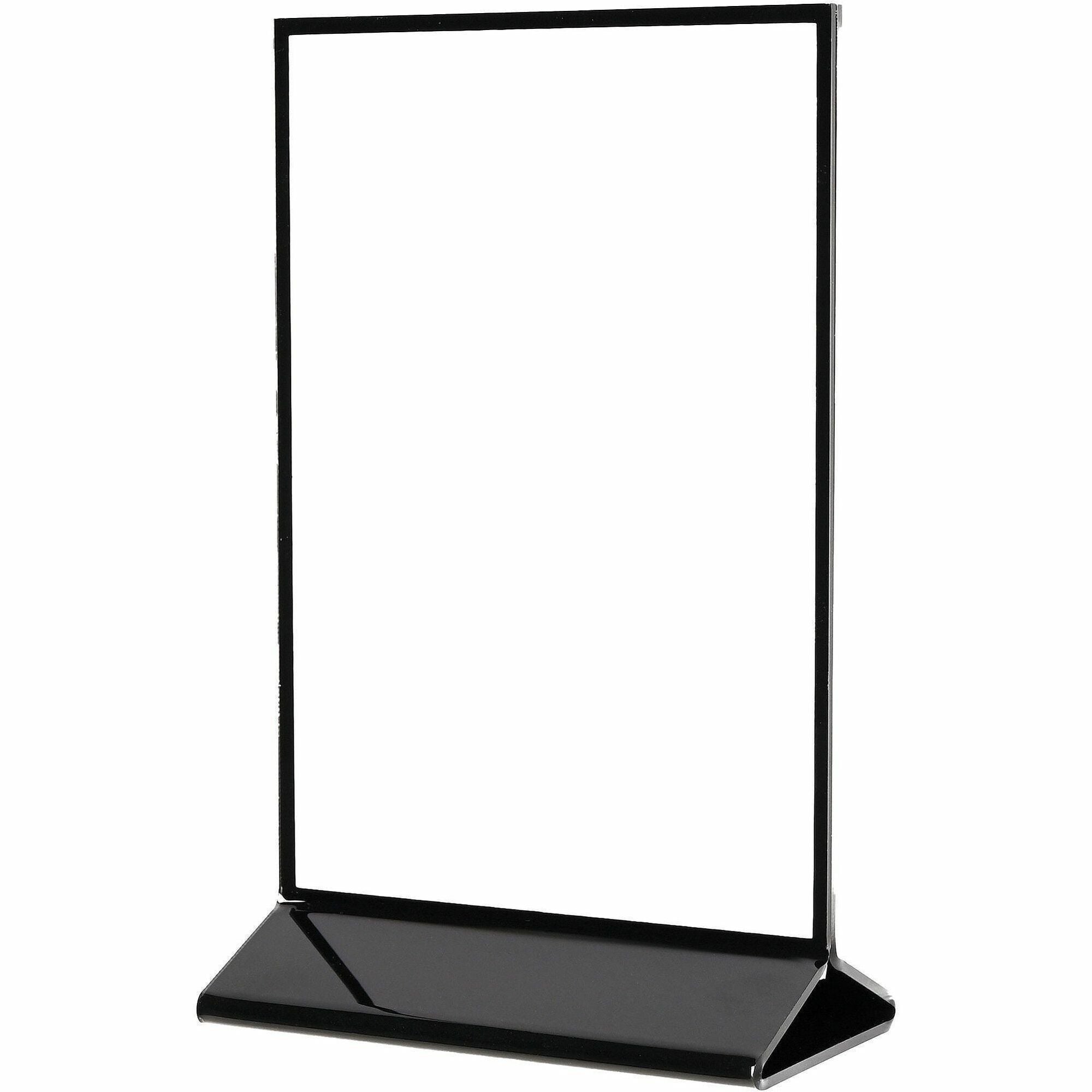Northern Specialty Supplies Double-Sided Sign Holder w/Base - Support 5" x 7" Media - Portrait, Vertical - 8" Height x 5.3" Width x 2.4" Depth - Plastic, Polystyrene - Clear, Black - Top Loading, Side-loading, Sturdy, Double-sided - 1 Each