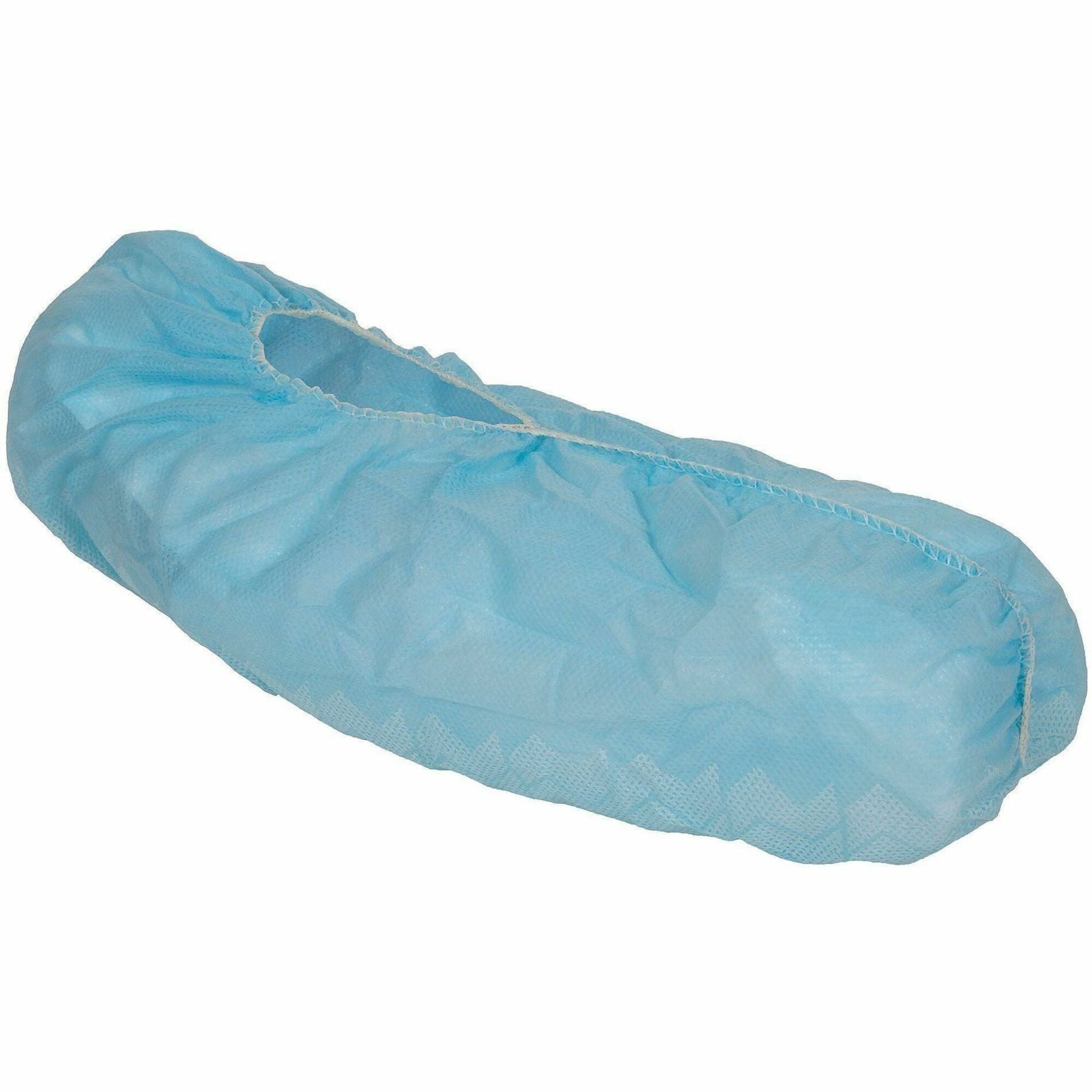Recommended for: Workplace - Universal - Dry Particle, Dust, Dirt, Grime Protection - Polypropylene, Fabric - Blue - Light Duty, Disposable, Lightweight, Breathable, Skid Resistant, Low Skid, Elasticized, Serged Seams, Elastic Opening - 300 / Carton