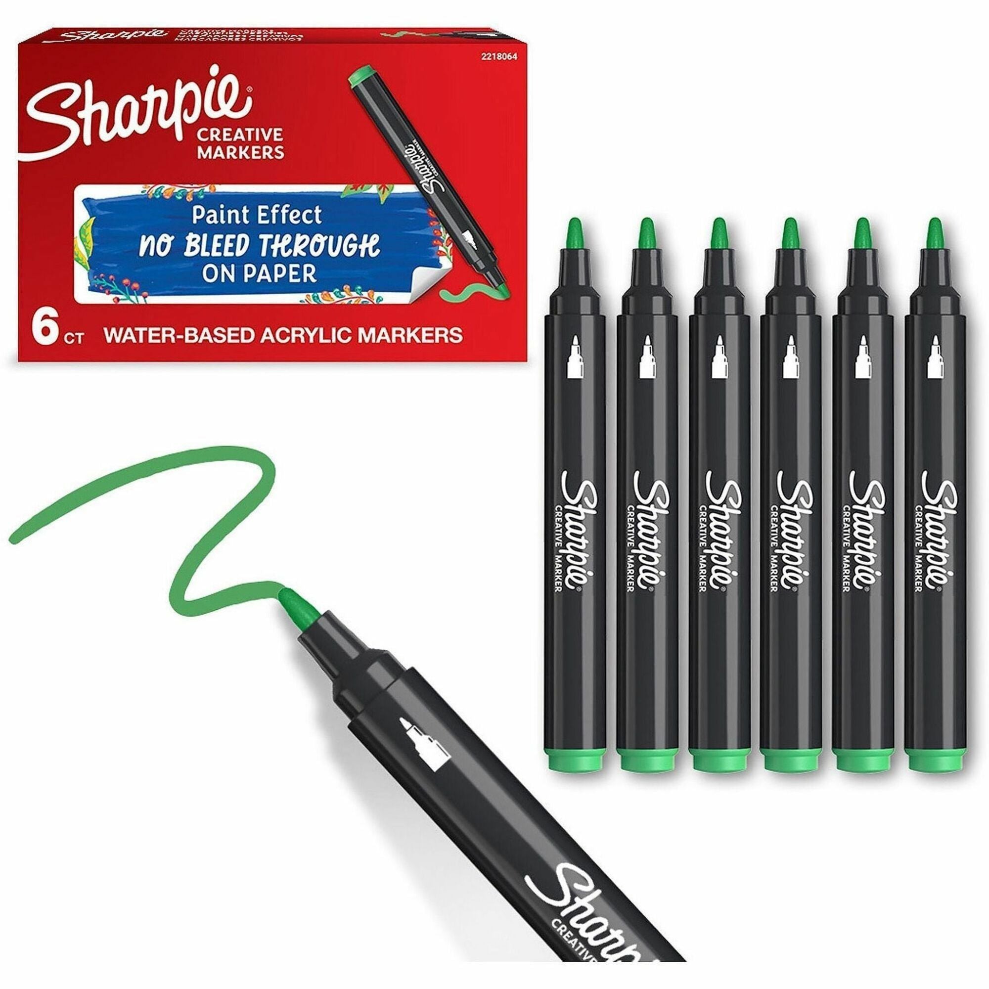 Sharpie Creative Markers - Bullet Marker Point - Green Ink - Water Based, Acrylic Based - 6 / Box