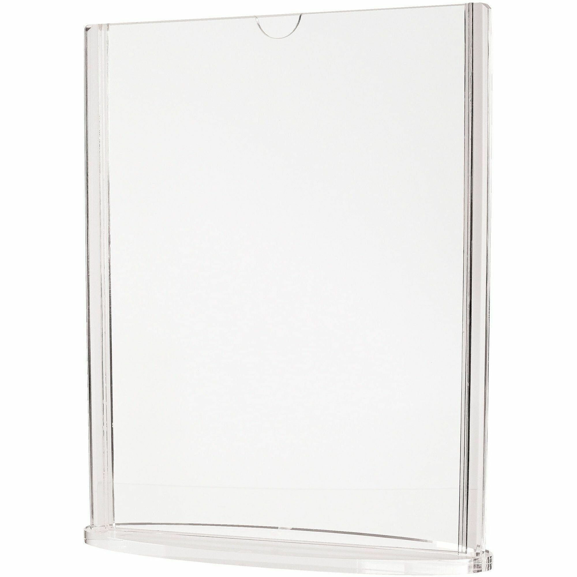 Northern Specialty Supplies Double-Sided Sign Holder with Base, 5" x 7", Clear Acrylic, Vertical Portrait, Top and Side Loading, Sturdy, 7.5" H x 6.1" W x 2.1" D, 1 Each