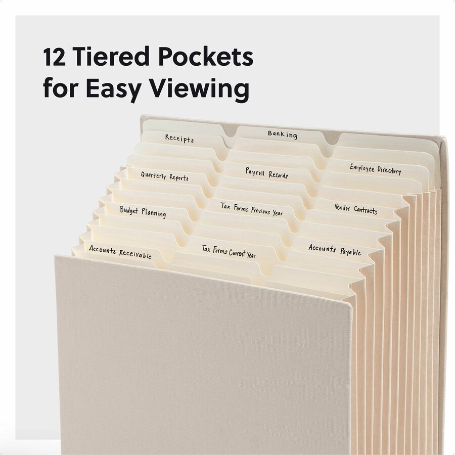 Smead Stadium 12-Pocket 1/3 Tab Cut Letter Size Recycled Expanding File, 8.5" x 11", 900 Sheet Capacity, 10.5" Expansion, 11 Dividers, Beige, 40% Recycled, 1 Each