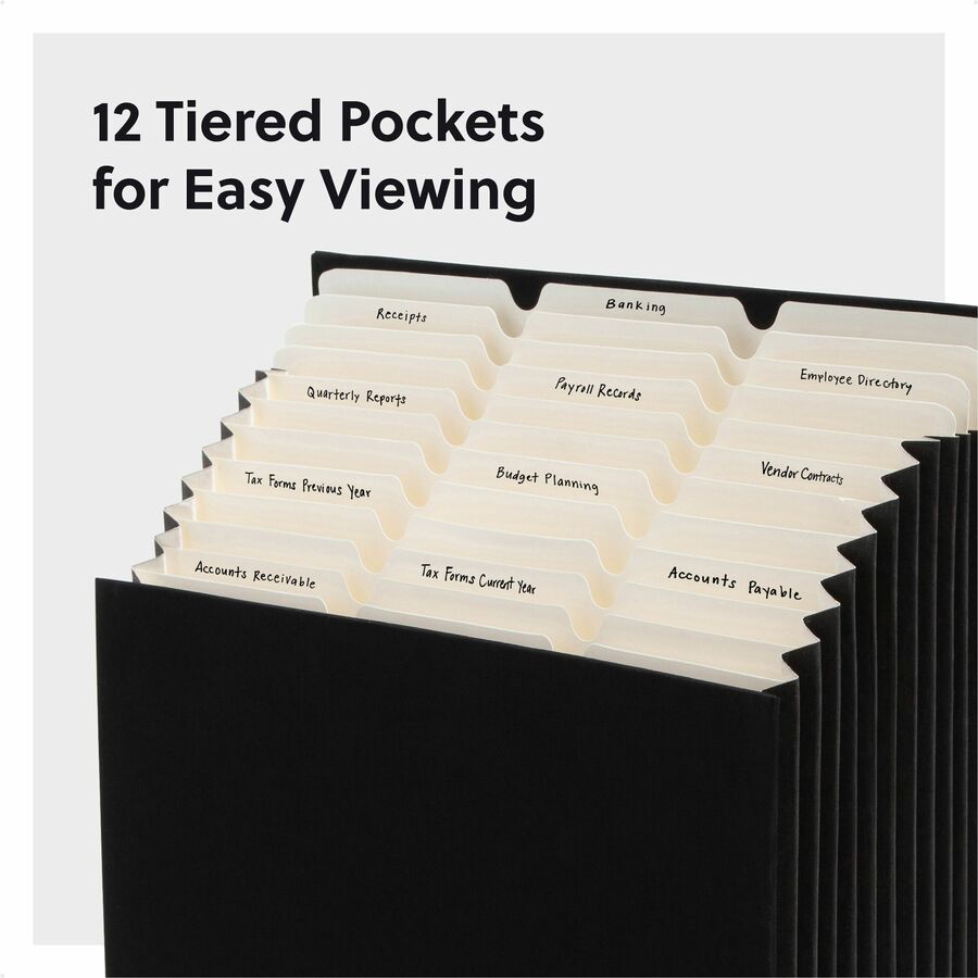 Smead Stadium 12-Pocket 1/3 Tab Cut Letter Size Expanding File, 8.5" x 11", 900 Sheet Capacity, 10.5" Expansion, 11 Dividers, Charcoal, Durable, Heavyweight, Tear Resistant, Acid-Free, 40% Recycled, 1 Each