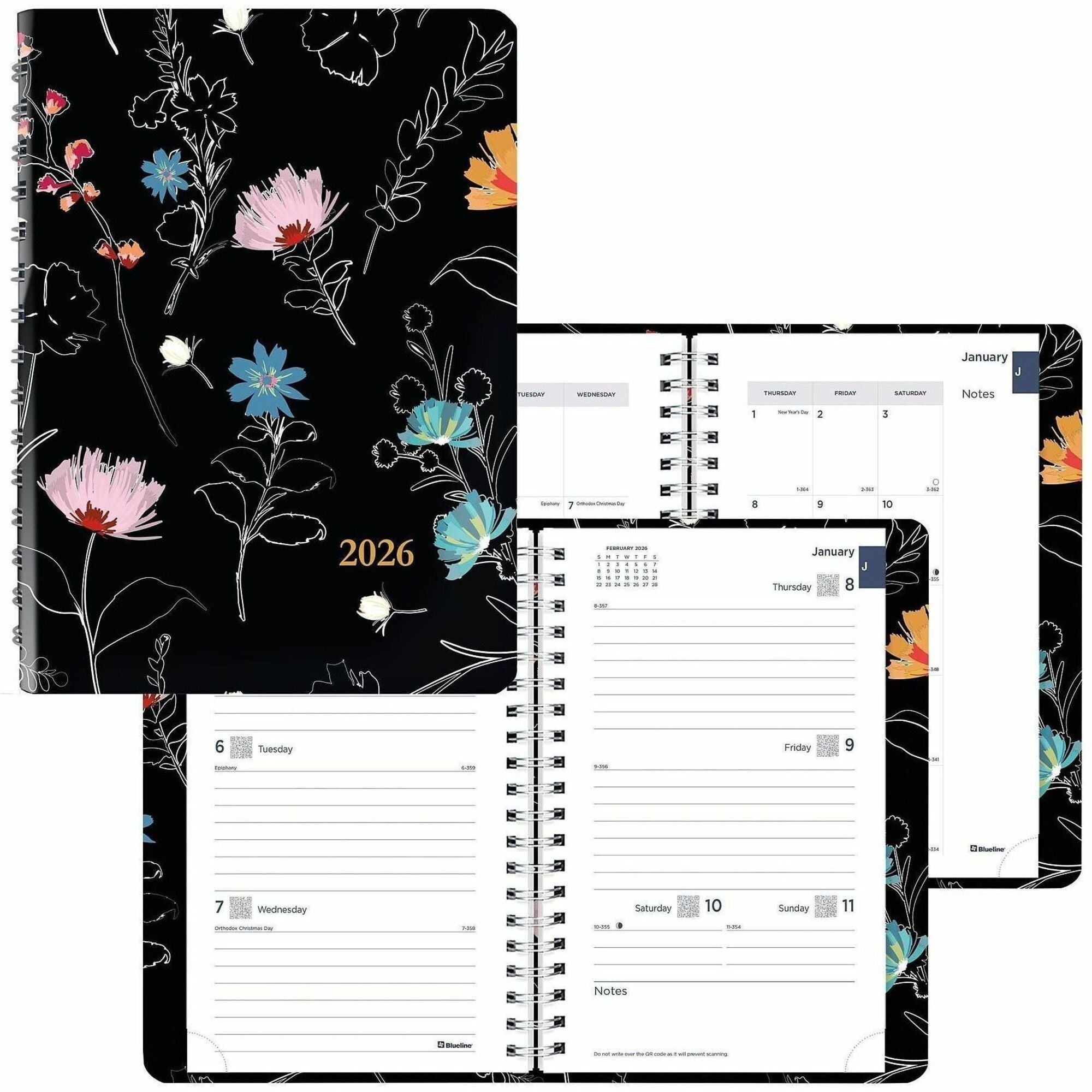 Rediform Essential Weekly/Monthly Planner, 12-Month, January–December 2026, Twin Wire, Dramatic Floral, Soft Cover, Ruled, 1 Each
