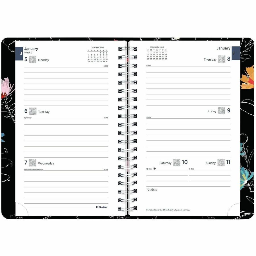 Rediform Essential Weekly/Monthly Planner, 12-Month, January–December 2026, Twin Wire, Dramatic Floral, Soft Cover, Ruled, 1 Each