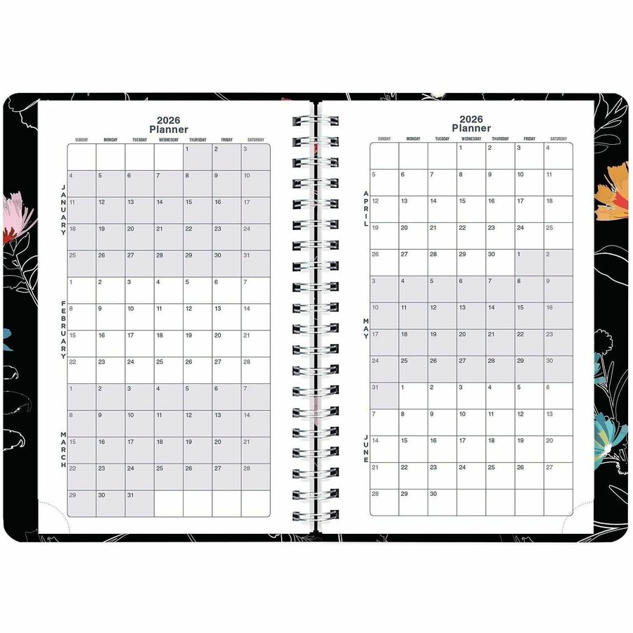Rediform Essential Weekly/Monthly Planner, 12-Month, January–December 2026, Twin Wire, Dramatic Floral, Soft Cover, Ruled, 1 Each