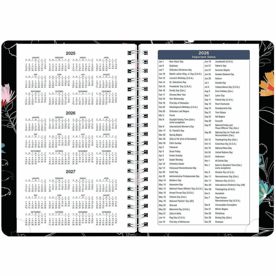 Rediform Essential Weekly/Monthly Planner, 12-Month, January–December 2026, Twin Wire, Dramatic Floral, Soft Cover, Ruled, 1 Each