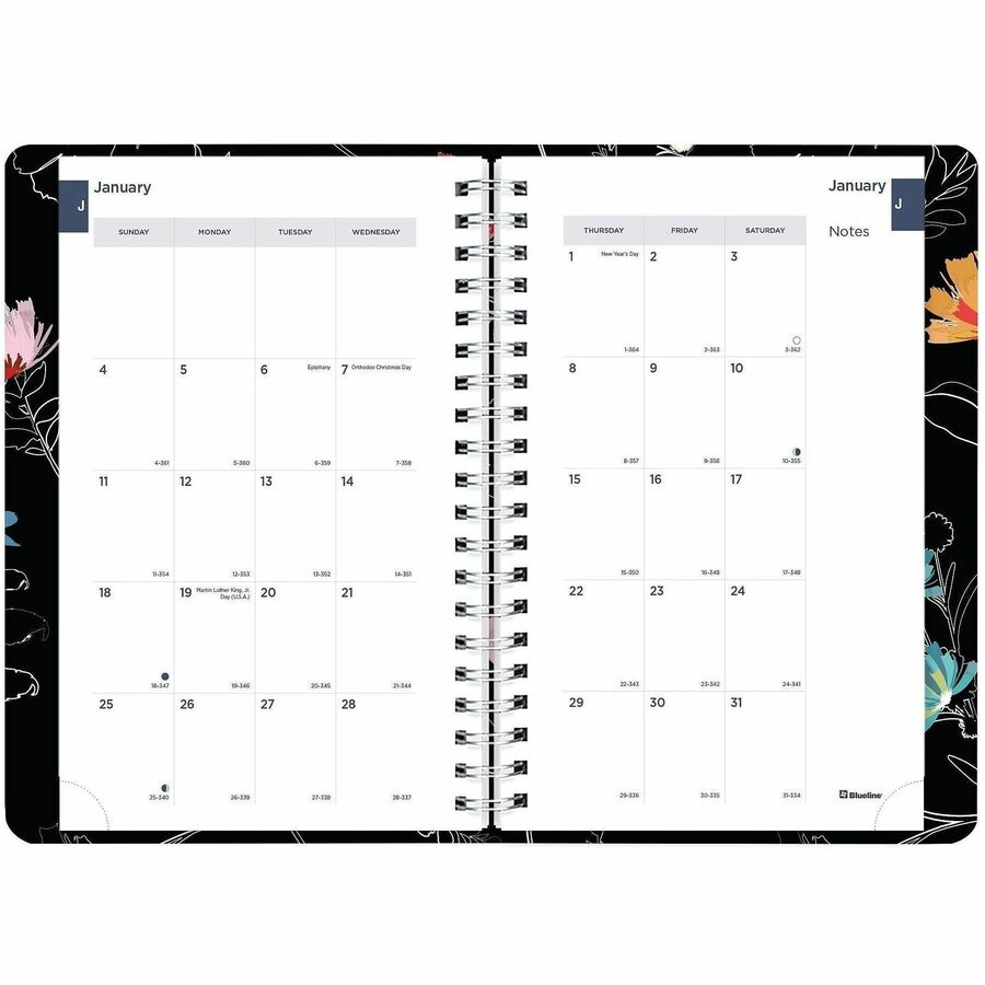 Rediform Essential Weekly/Monthly Planner, 12-Month, January–December 2026, Twin Wire, Dramatic Floral, Soft Cover, Ruled, 1 Each