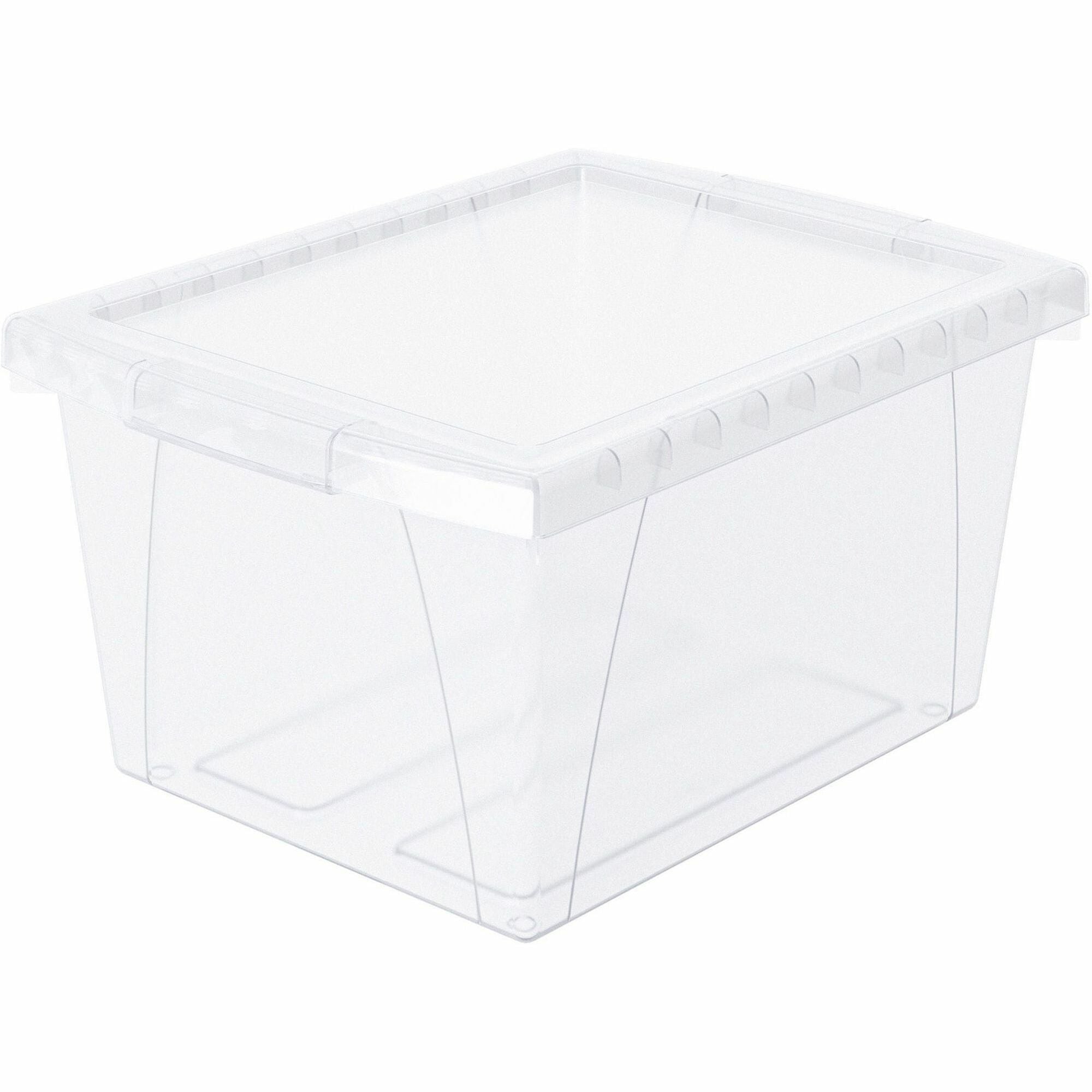 External Dimensions: 13.6" Width x 11.3" Depth x 7.8" Height - 4 gal - Lid Closure - Stackable - Plastic - Clear - For Document, Office Supplies, Stationary, Letter, Paper, File - 1 Each