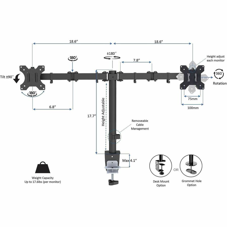Rocelco Desk Riser & Dual-Monitor Mount