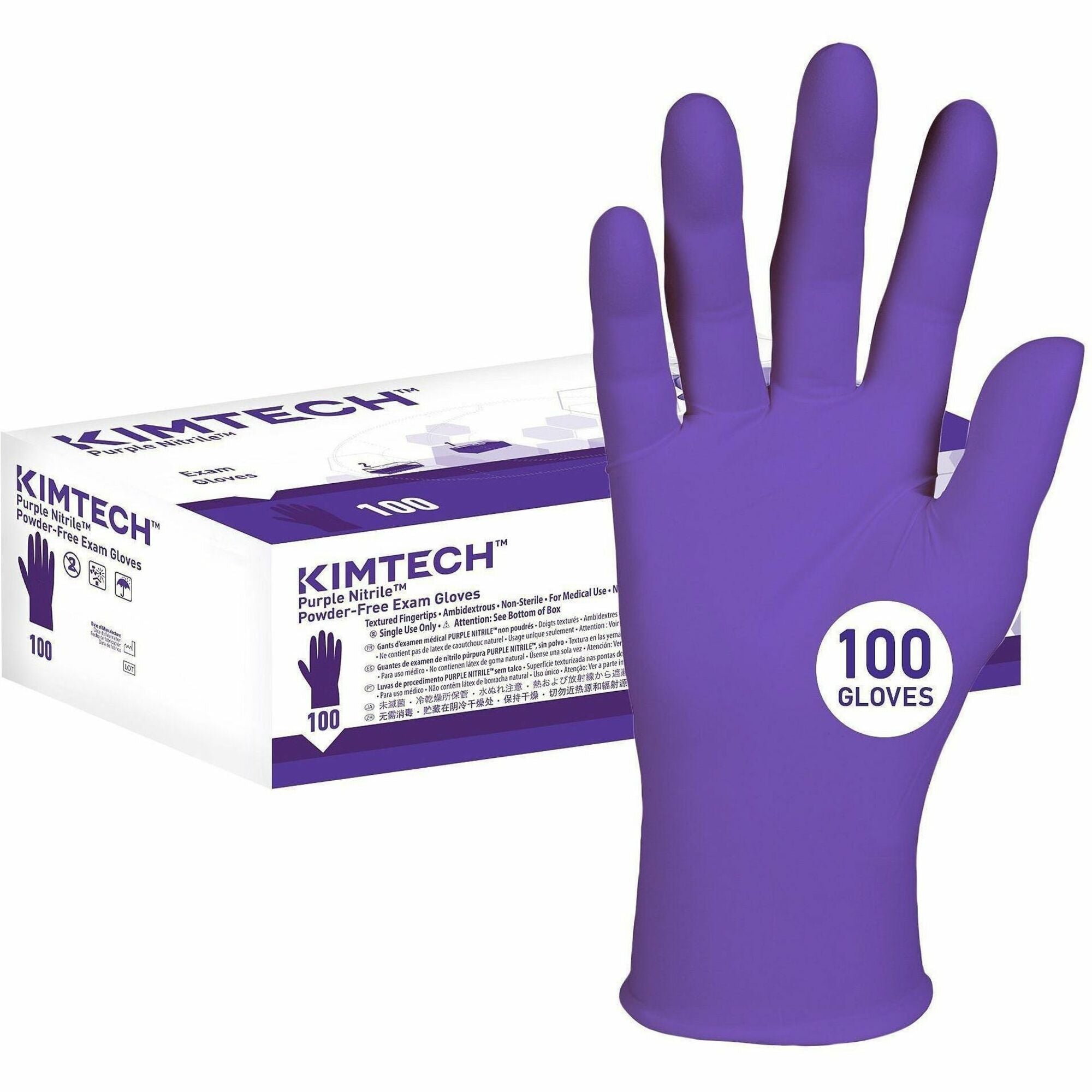 Kimtech Purple Nitrile Exam Gloves, Large, 5.9 mil Thickness, 9.5" Length, Textured Fingertip, Non-sterile, Latex-free, Powder-free, Durable, Recyclable, 100 Gloves per Box
