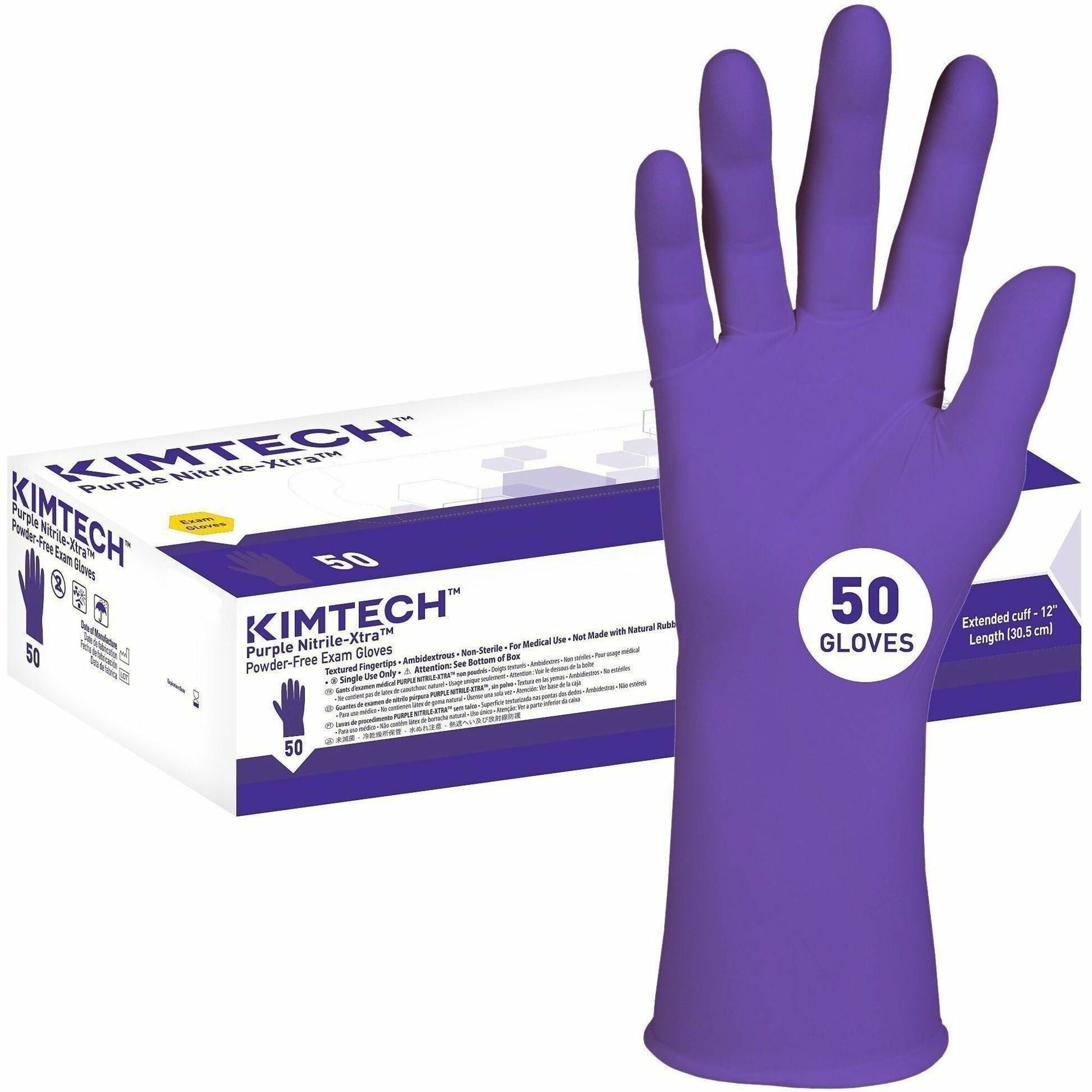 Kimtech Purple Nitrile-Xtra Exam Gloves, Large, 5.9 mil Thickness, 12" Length, Textured Fingertip, Powder-free, Latex-free, Non-sterile, Durable, Comfortable, Recyclable, Silicone-free, 10 Gloves per Carton