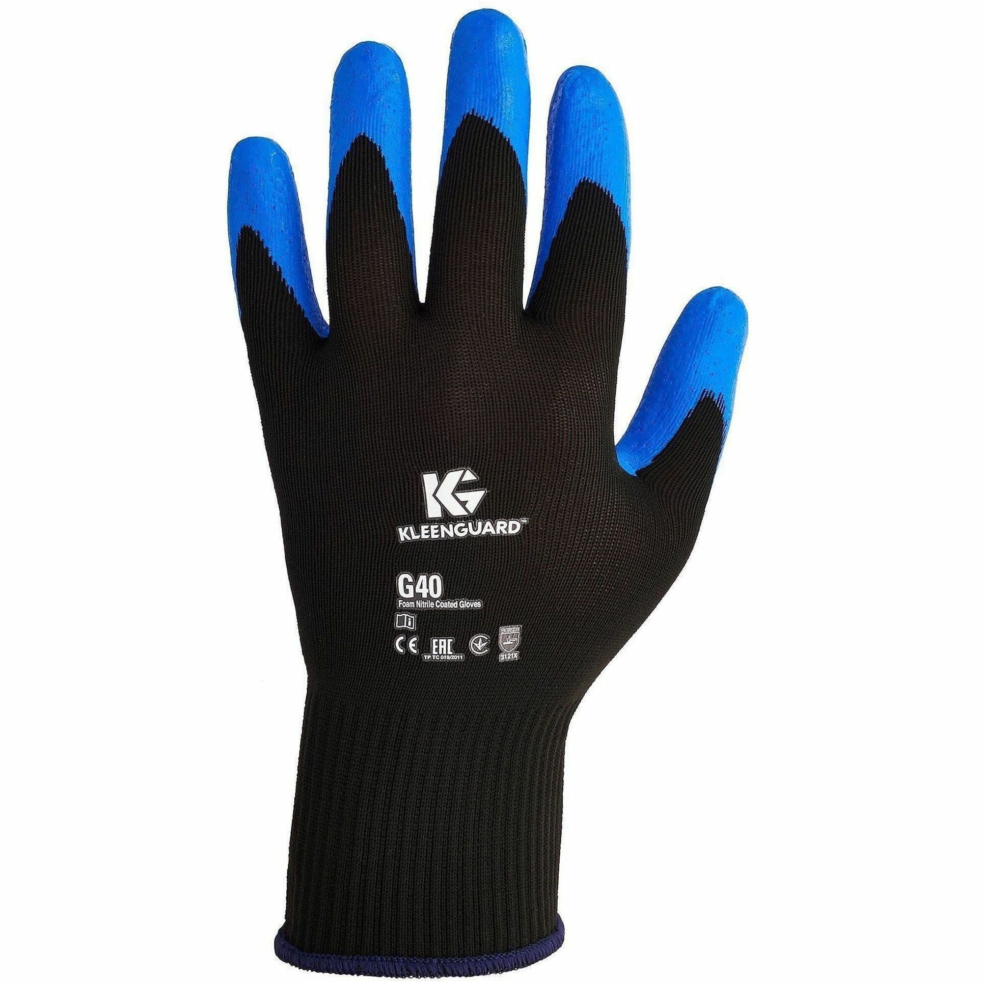 KleenGuard G40 Multi-Purpose Work Gloves, Large, Size 9, Nitrile Foam Coating, Black/Blue, 1 Pack