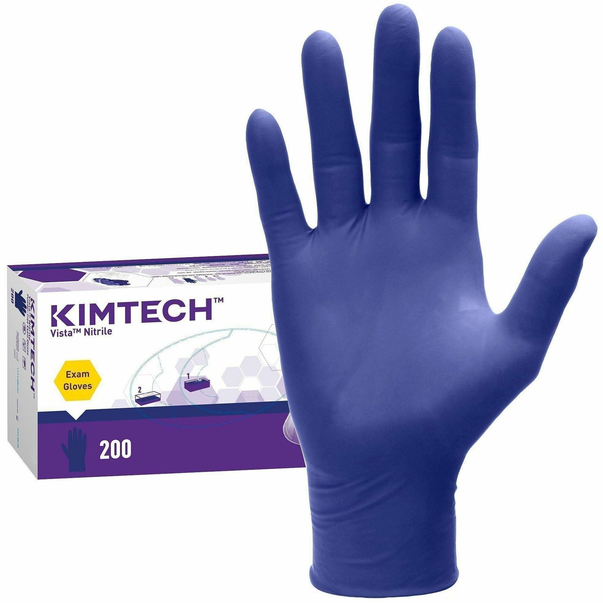 Kimtech Vista Nitrile Exam Gloves, Medium, 4.3 mil Thickness, 9.5" Length, Purple, Textured Fingertip, Latex-Free, Powder-Free, Beaded Cuff, 200 Gloves per Box