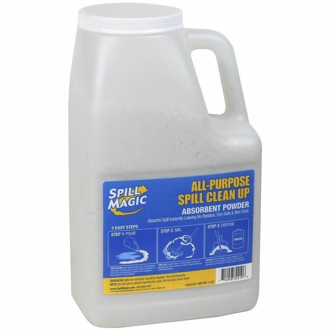 For Multipurpose - Powder - 51.36 oz (3.21 lb) - Recommended For: Spill Remover, Liquid Remover - Absorbent, Easy to Use, Non-toxic, Refillable, Lightweight, Residue-free, Spill Resistant - White Bottle - 1 Each